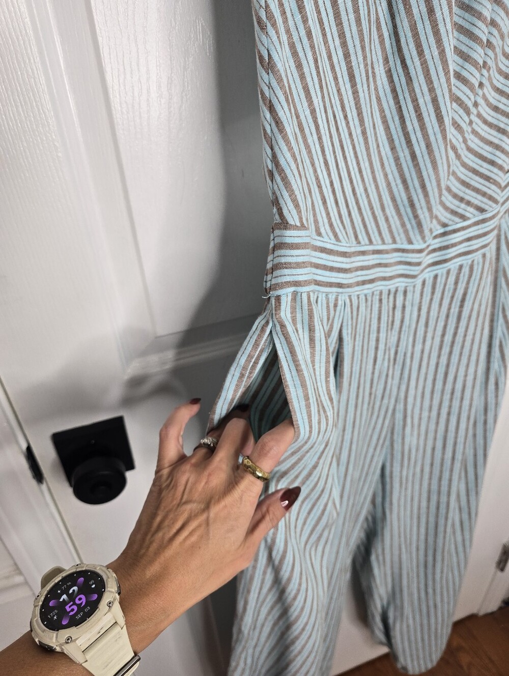 ZARA Gray Pinstripe Draped Cowl Halter Harem Leg Jumpsuit Size M - Picture 6 of 9